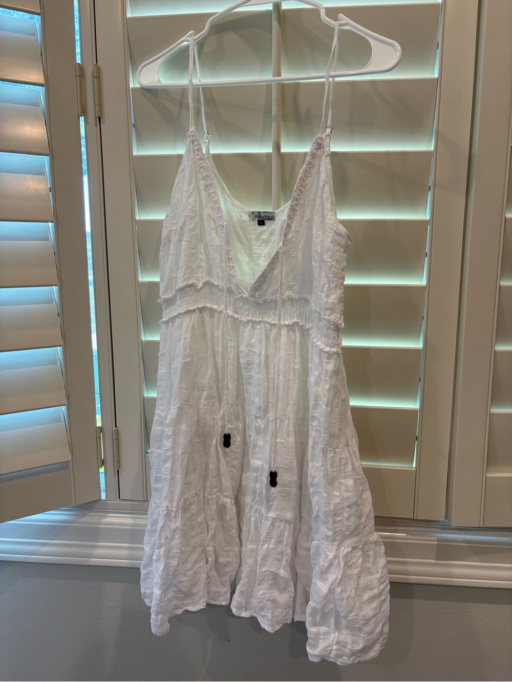 White Spaghetti-Strap Mini Dress With Beaded Ties
